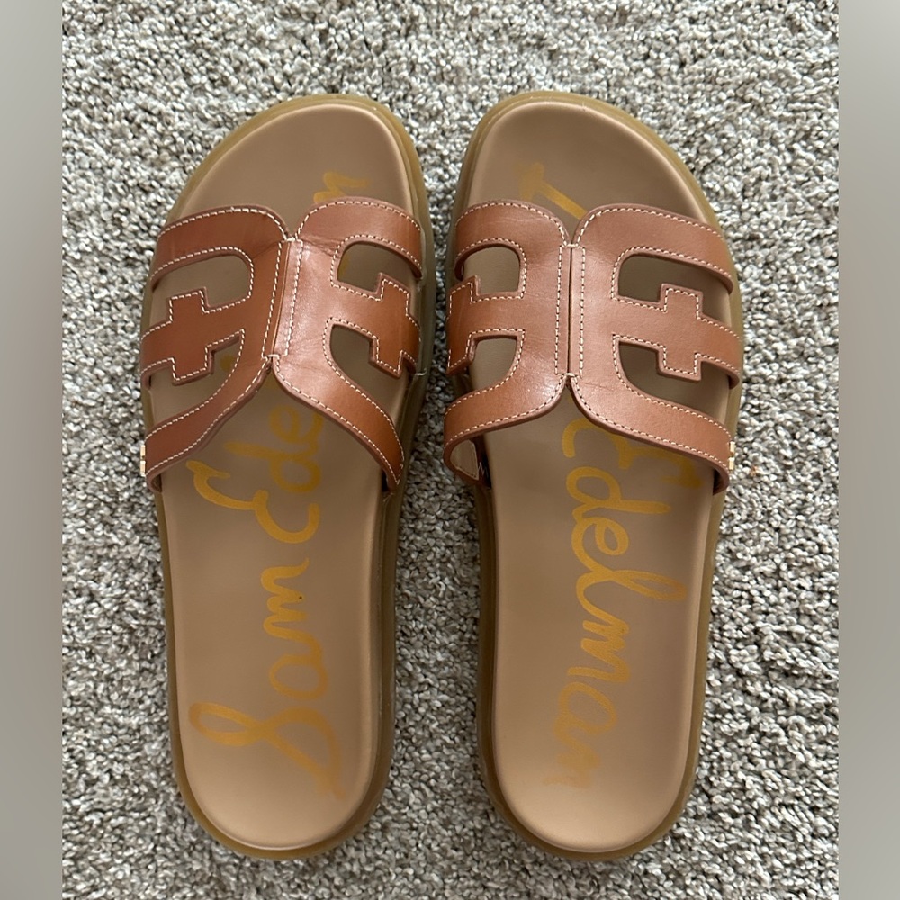Sam Edelman Cognac Leather Slide Sandals